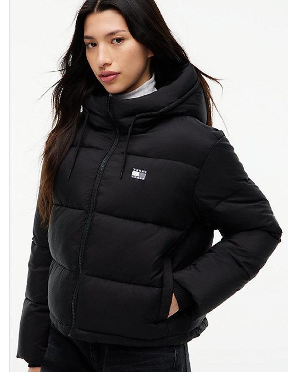 Tommy Hilfiger Black Tommy Jeans Ripstop Hooded Puffer Jacket