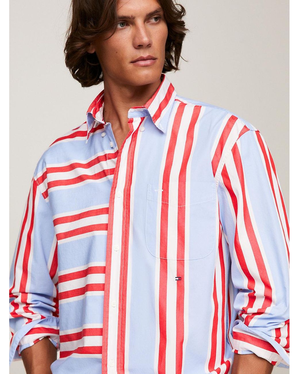 Lyst Mixed Stripe UK in Fit Tommy Hilfiger for Blue Shirt Regular | Men