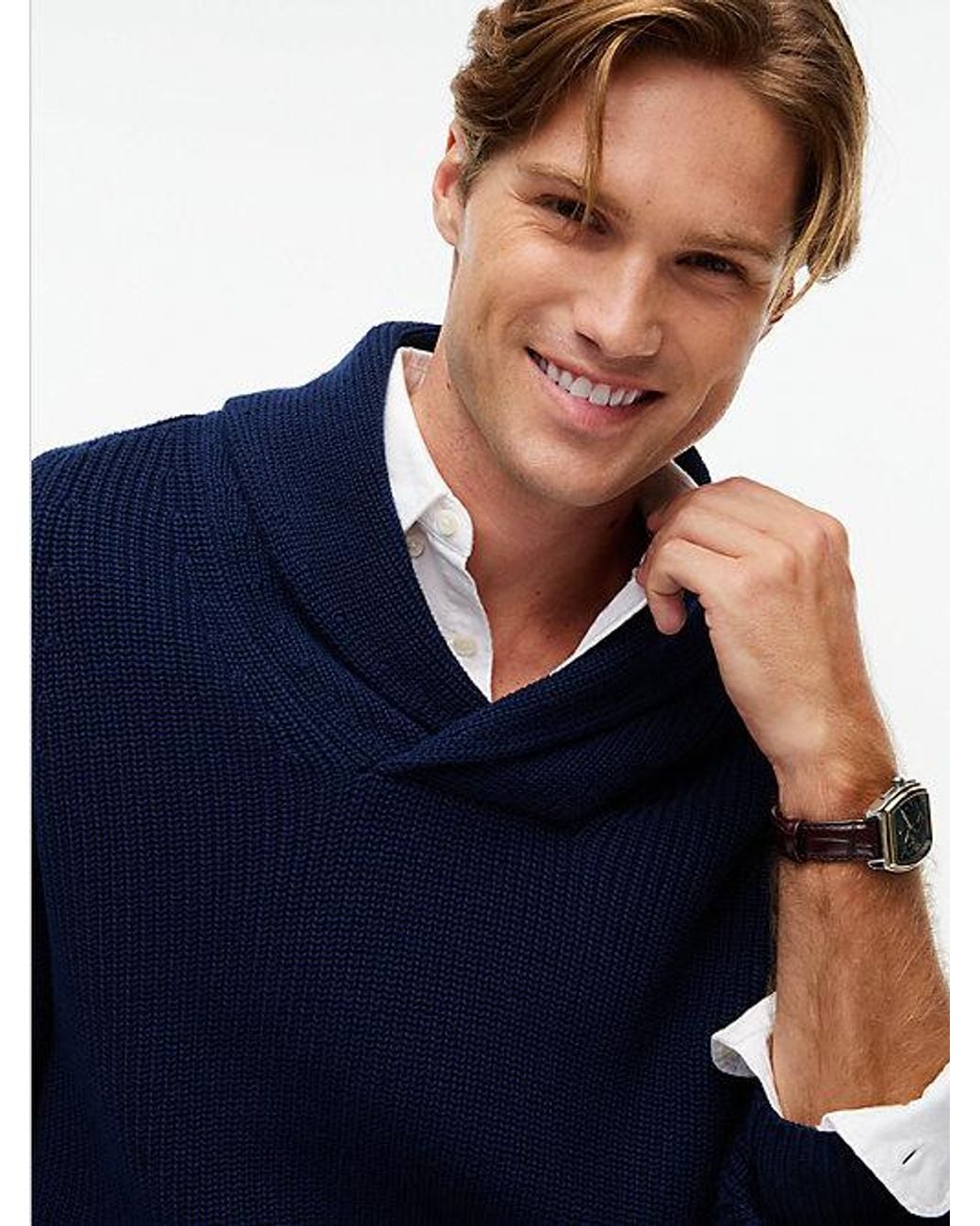 Tommy Hilfiger Blue Shawl Collar Relaxed Rib Knit Jumper for men