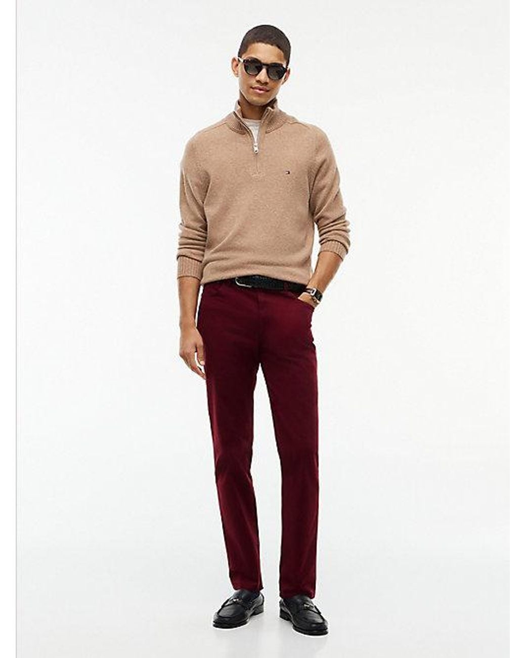 Tommy Hilfiger Red Denton Slim Straight Leg Five Pocket Trousers for men