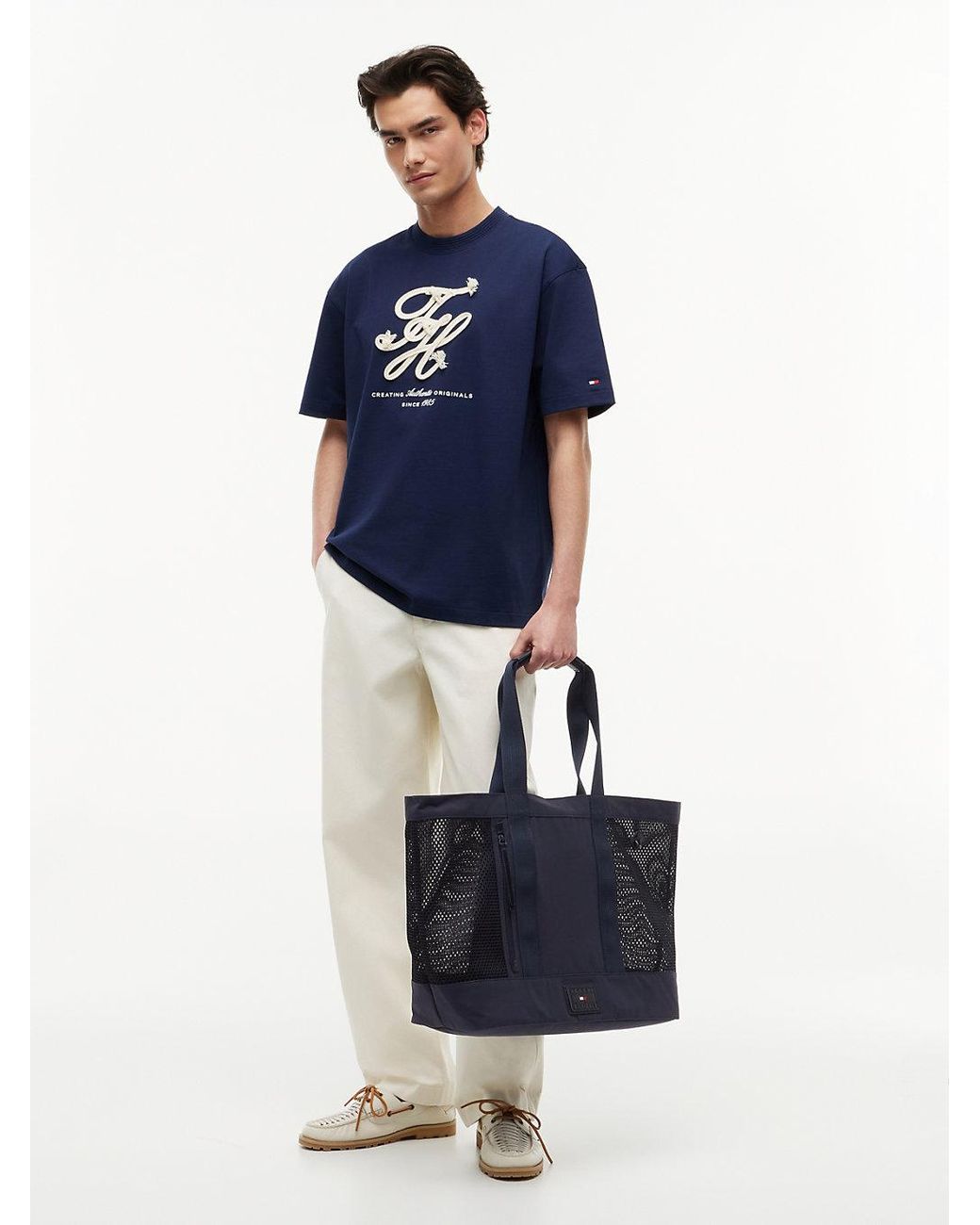 Tommy Hilfiger Blue Mesh Panel Beach Tote Bag for men