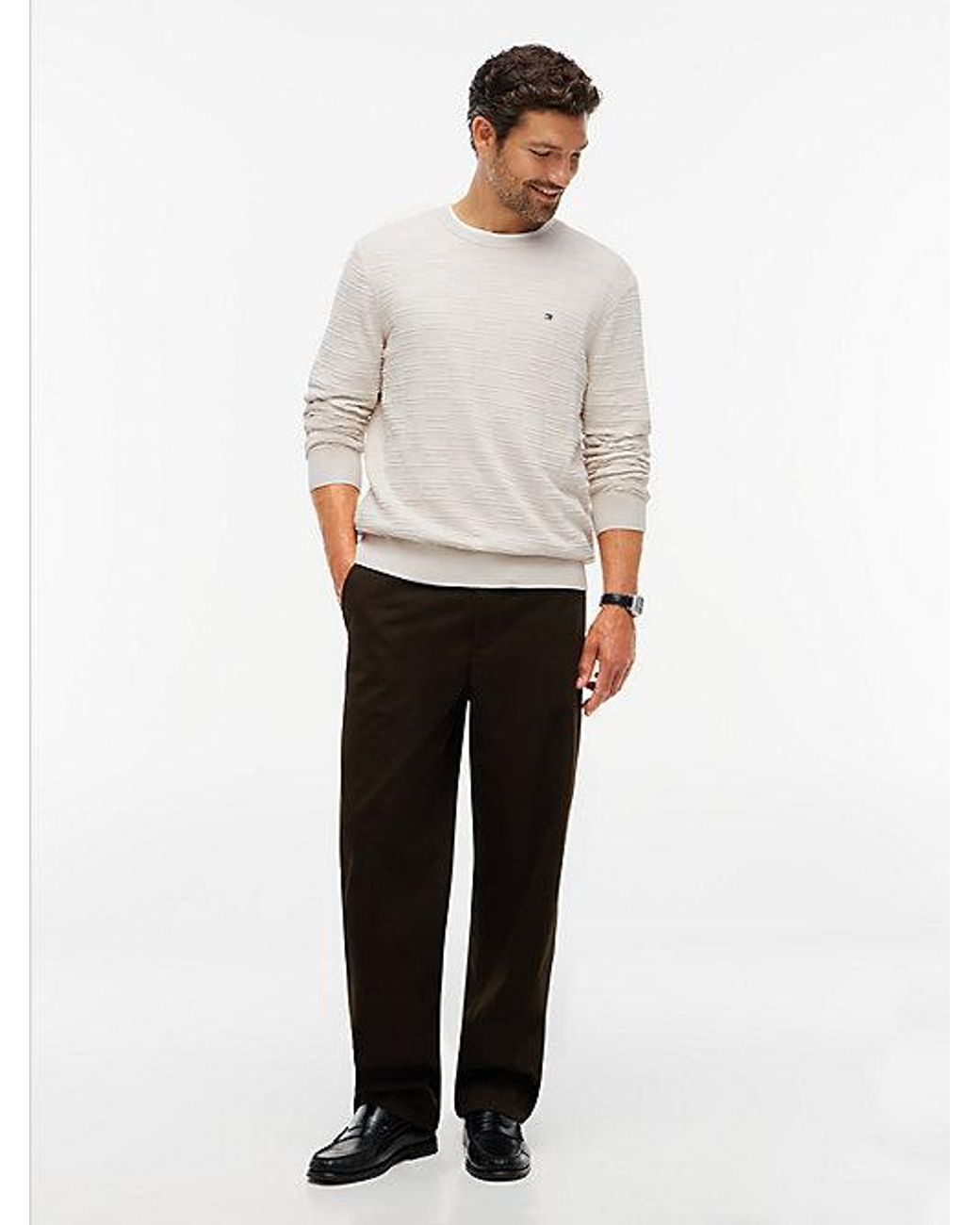 Tommy Hilfiger White Flag Knit Crew Neck Jumper for men