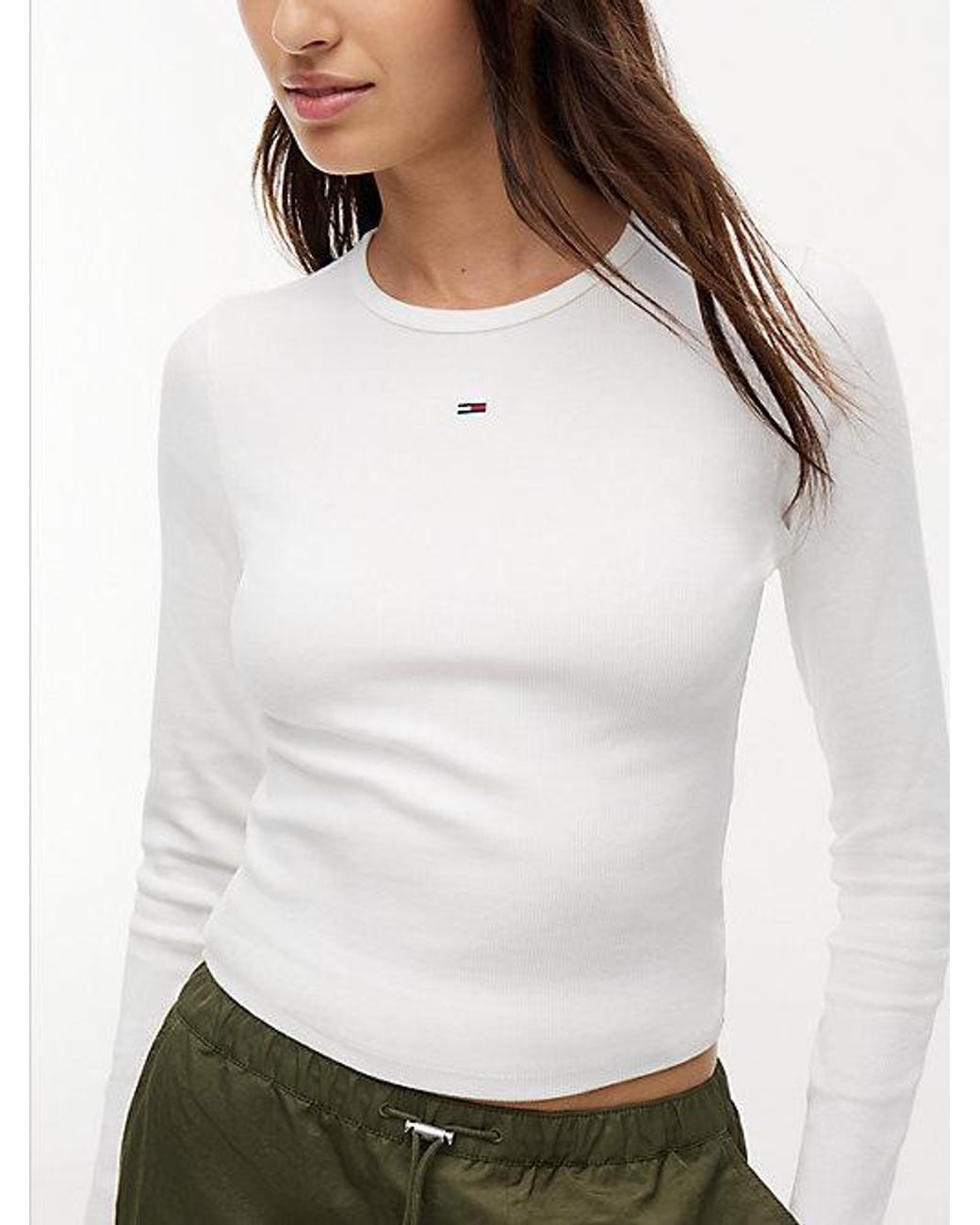 Tommy Hilfiger White Flag Embroidery Slim Long Sleeve T-Shirt