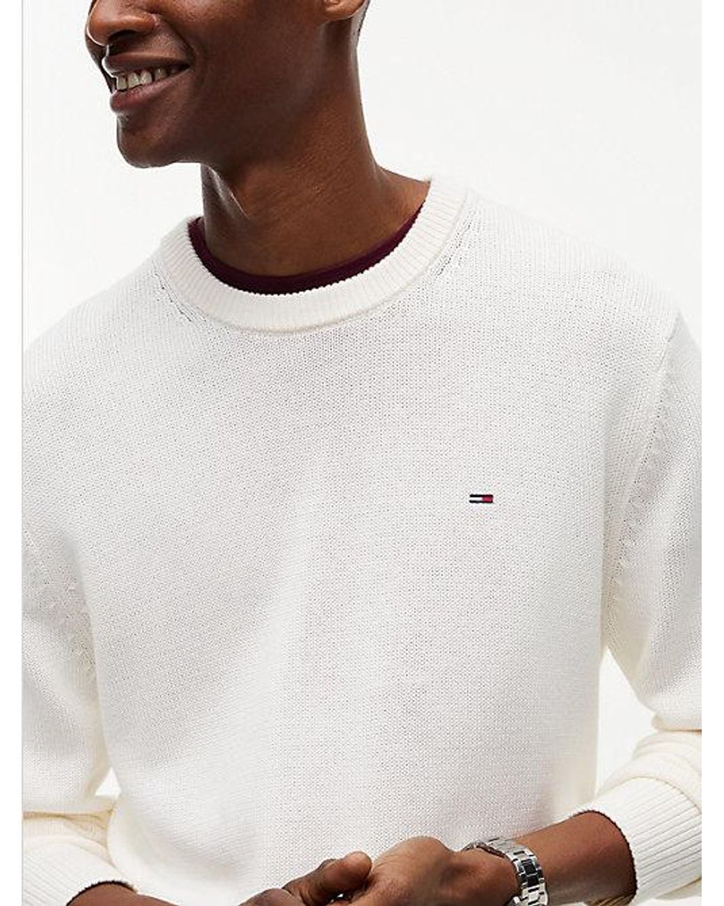 Tommy Hilfiger White Tommy Jeans Tommy Flag Textured Slim Jumper for men