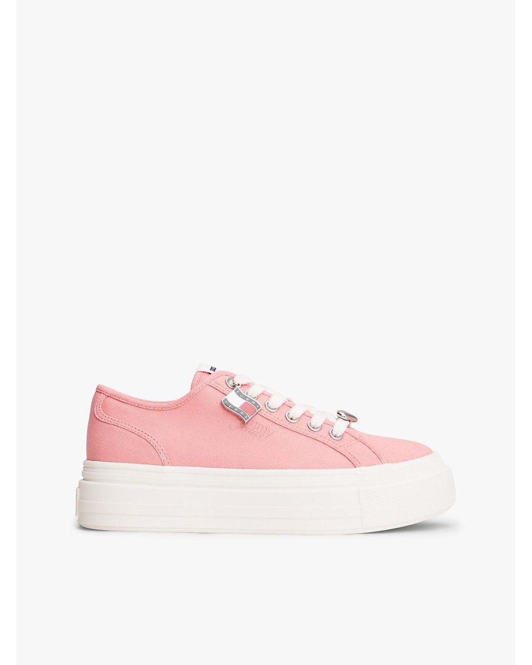 Tommy Hilfiger Pink Canvas Platform Trainers With Charms