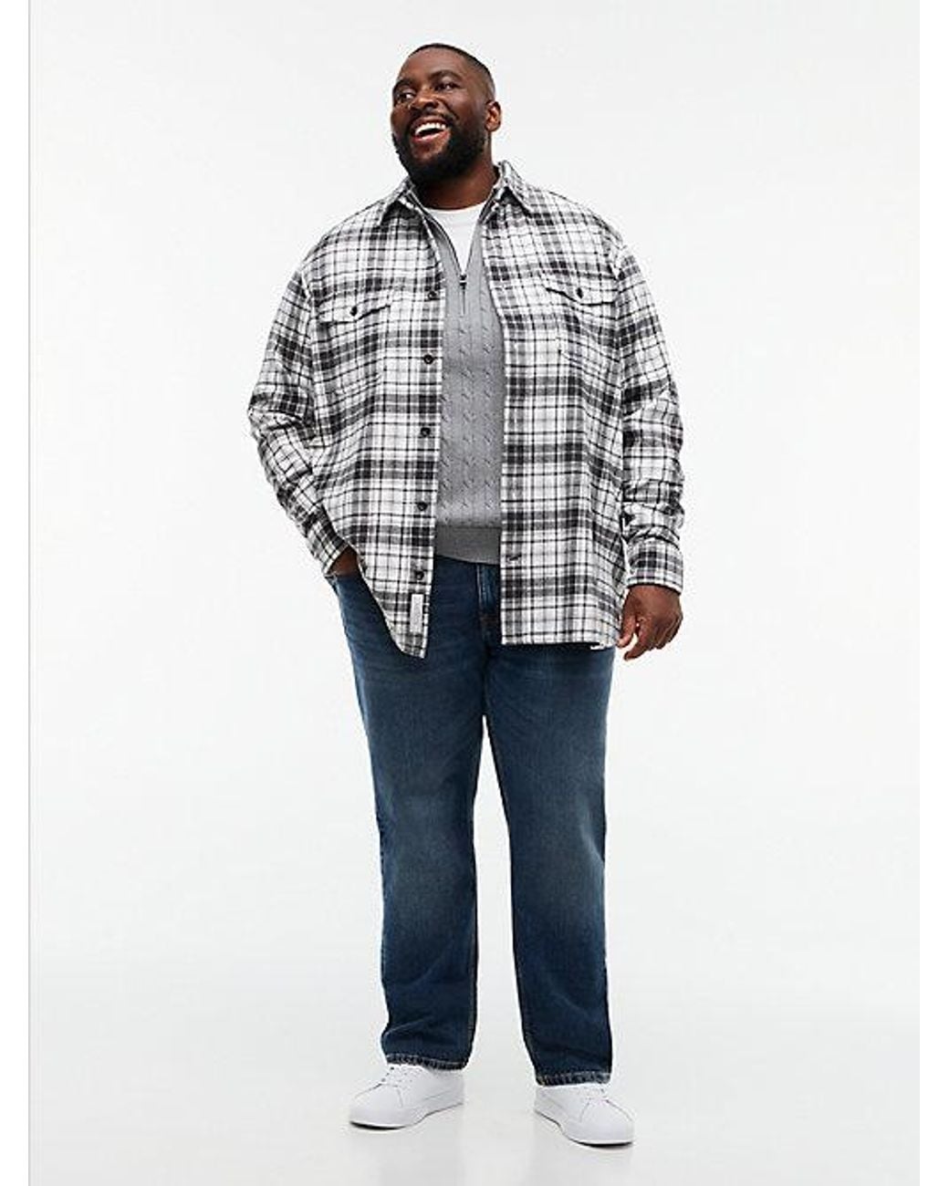 Tommy Hilfiger Gray Plus Regular Fit Check Flannel Overshirt for men