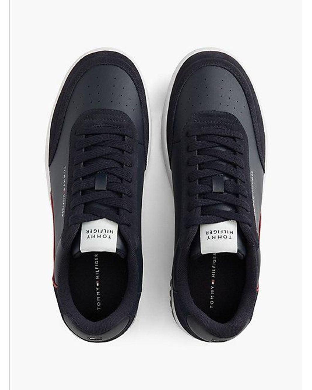 Tommy Hilfiger Blue Leather Mixed Texture Basketball Trainers for men