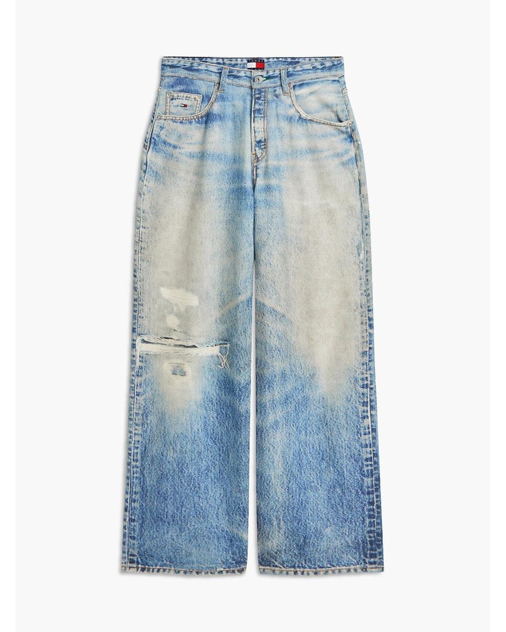 Tommy Hilfiger Blue Distressed Mid Rise Loose Wide Leg Jeans