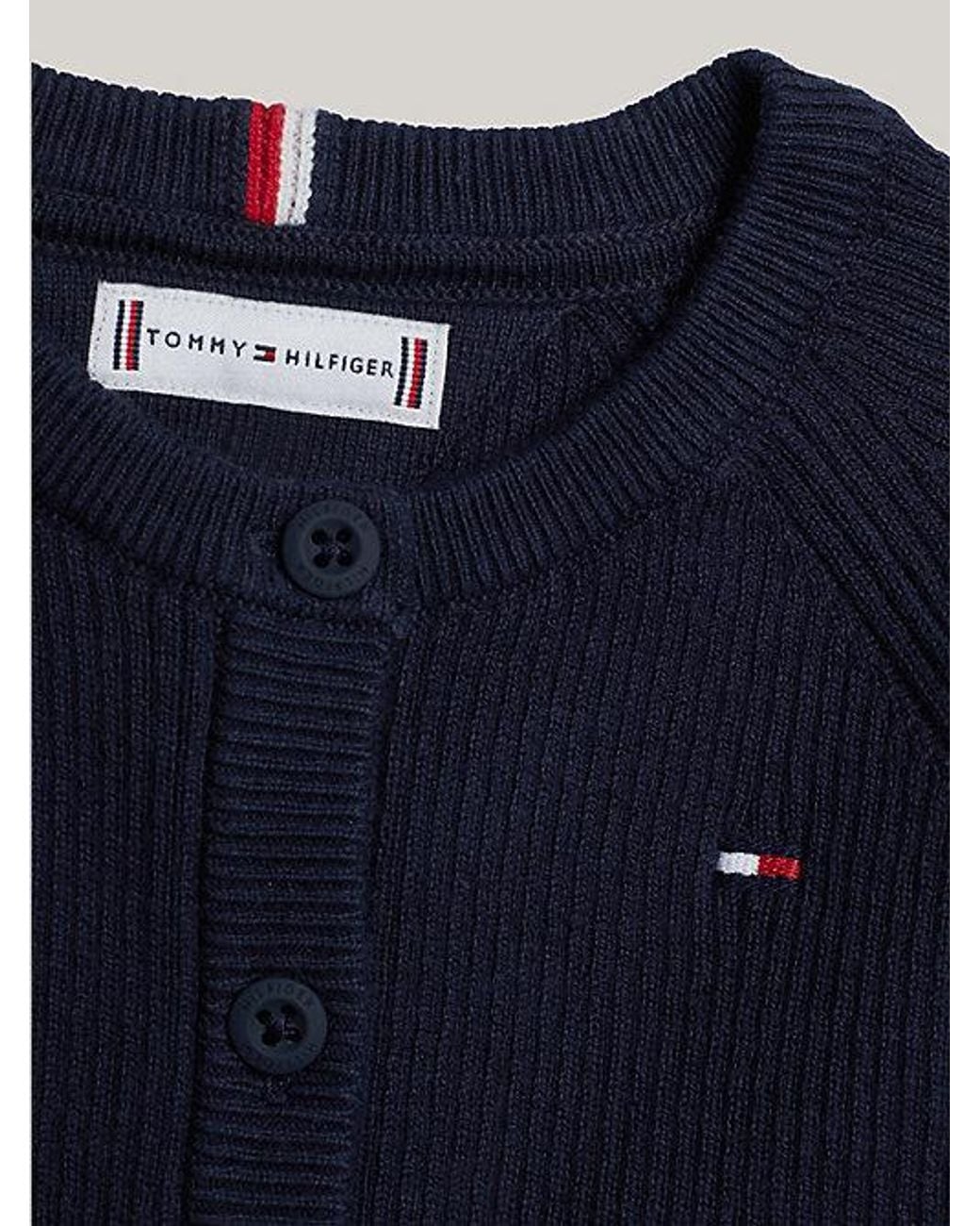 Tommy Hilfiger Blue Essential Flag Embroidery Rib Knit Cardigan
