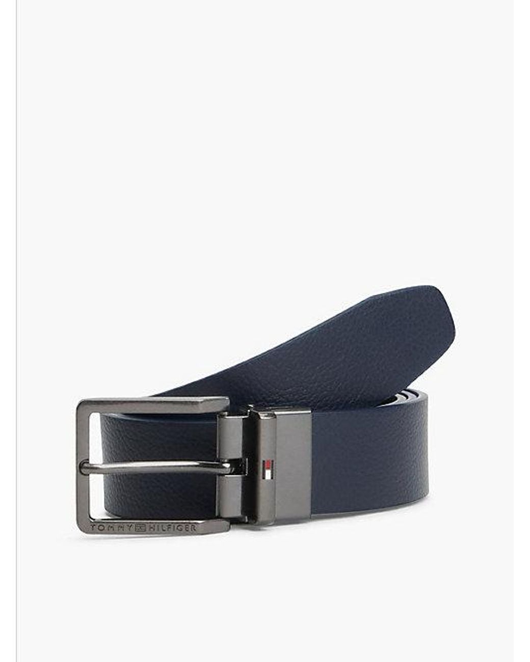 Tommy Hilfiger Black Reversible Textured Leather Square Buckle Belt for men