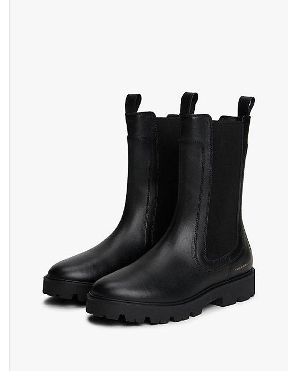 Tommy Hilfiger Black Leather Cleat Mid Chelsea Boots