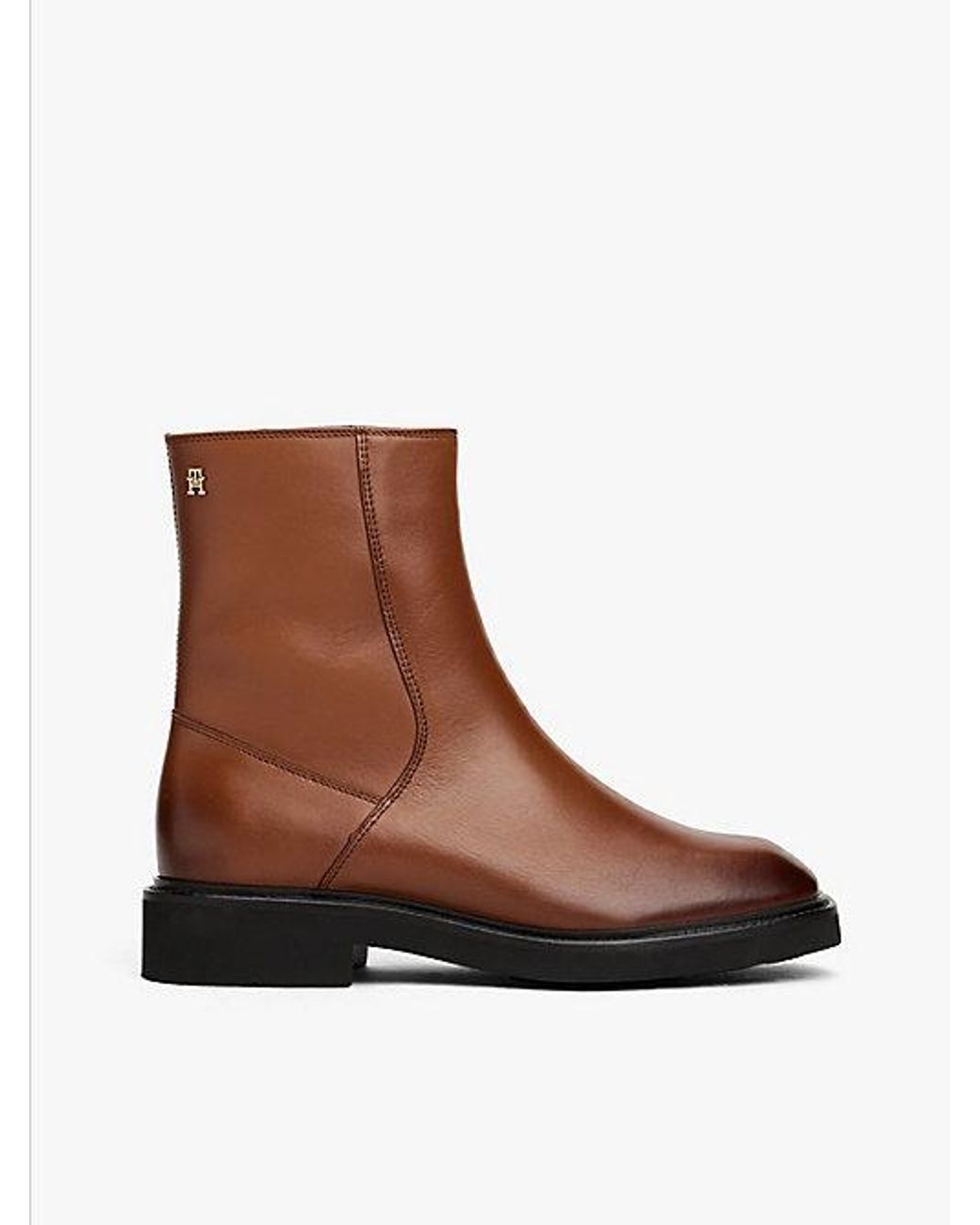 Tommy Hilfiger Brown Square Toe Leather Ankle Boots