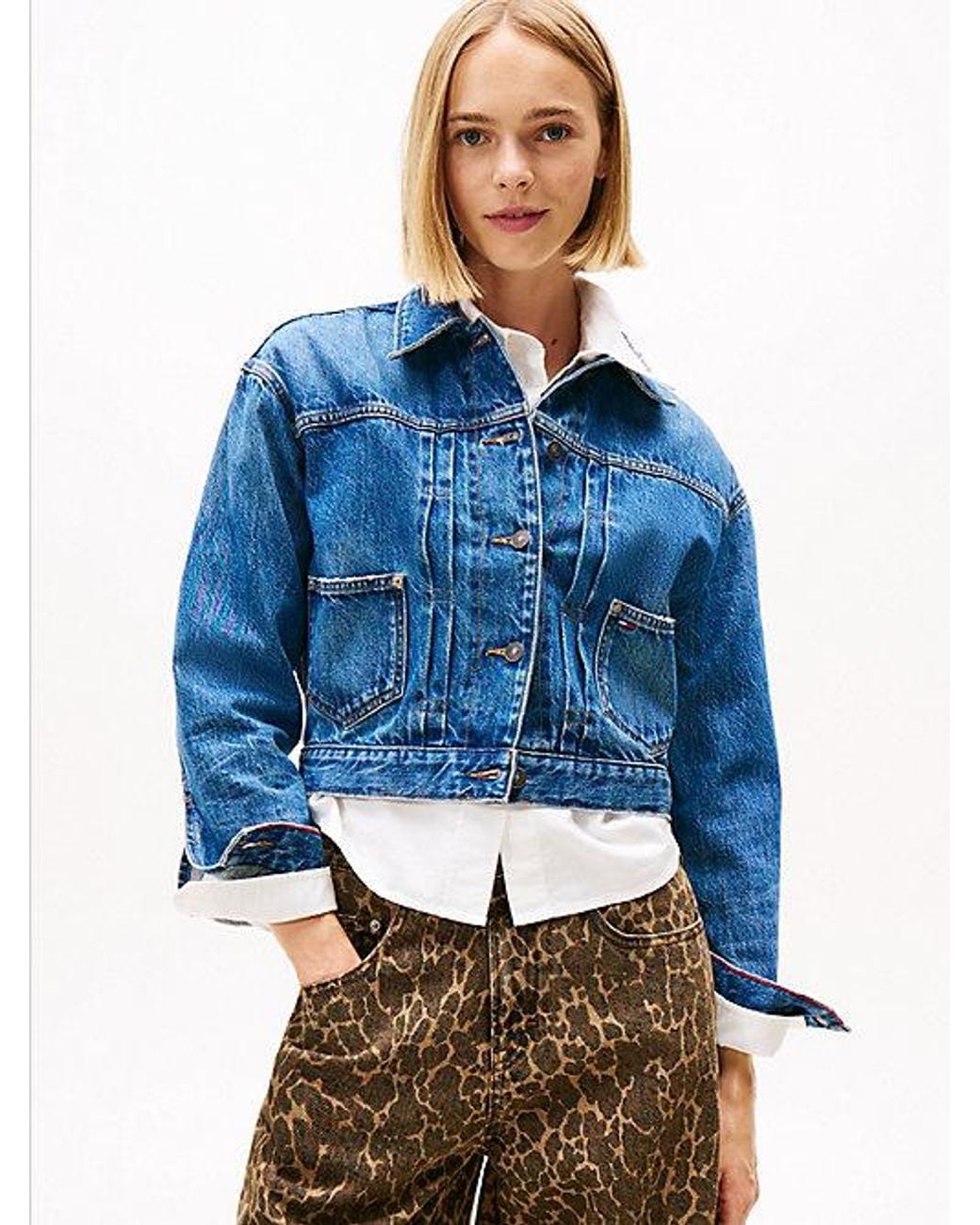 Tommy Hilfiger Blue Pleated Denim Cinch-Back Trucker Jacket