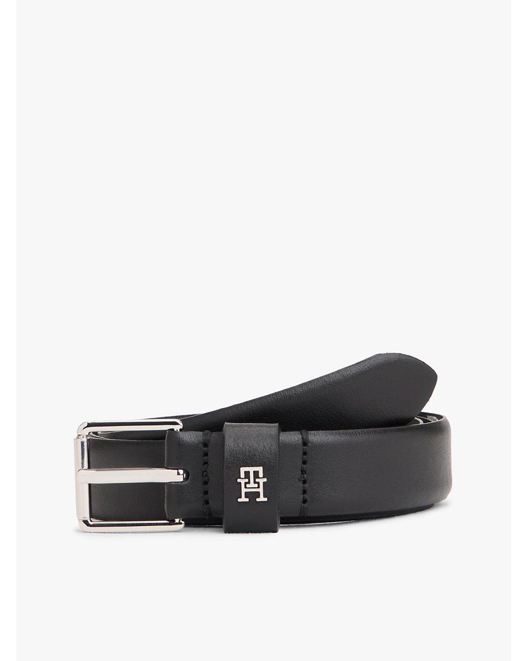 Tommy Hilfiger Black Th Monogram Square Buckle Leather Belt