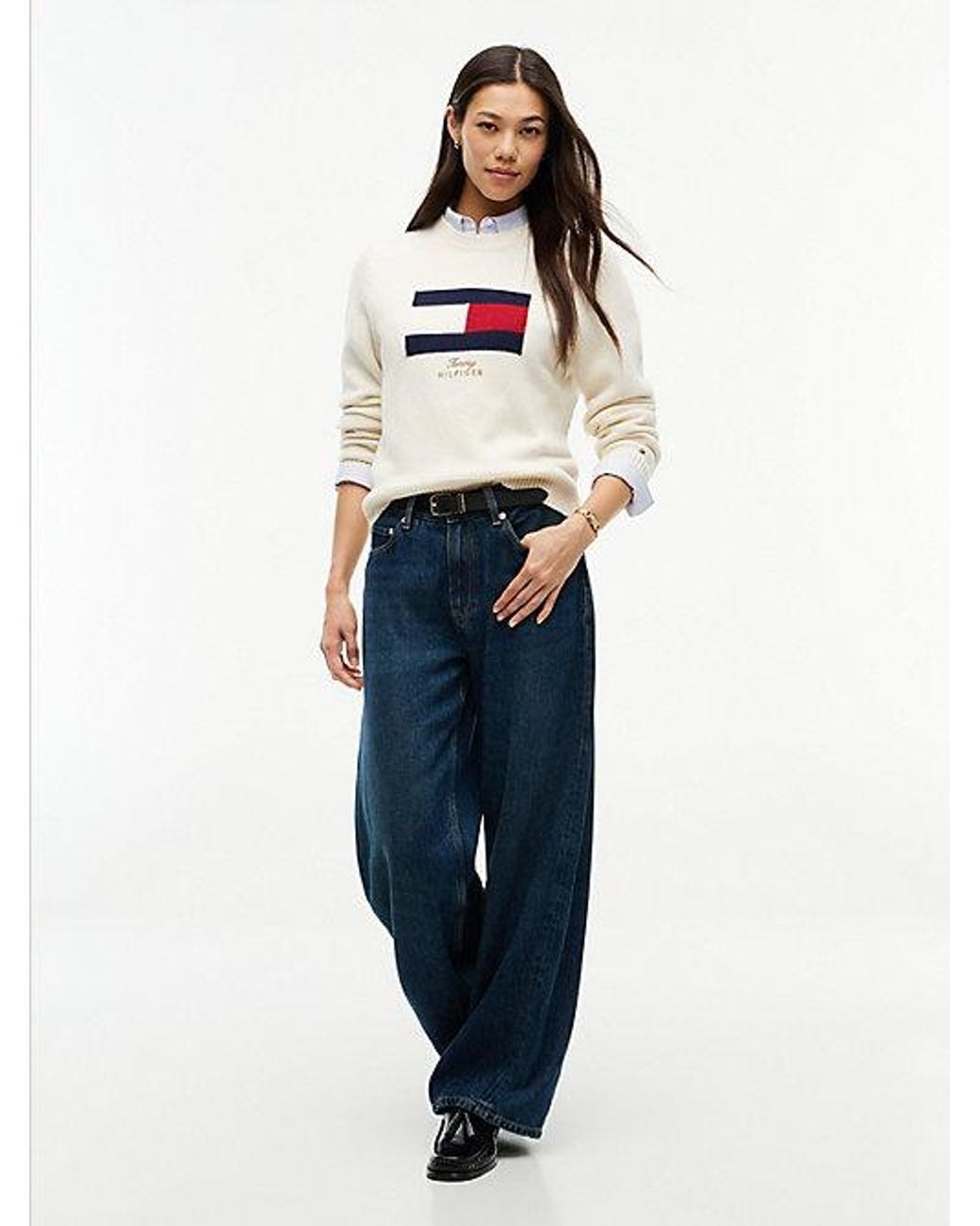 Tommy Hilfiger White Flag Logo Embroidery Jumper With Cashmere