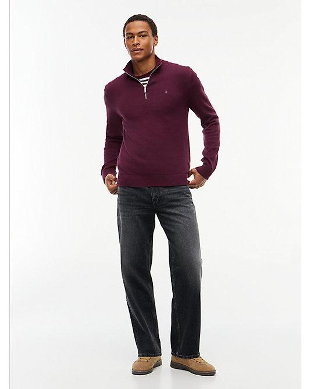 Tommy Hilfiger Purple Tommy Jeans Tommy Flag Lightweight Slim Quarter Zip Jumper for men