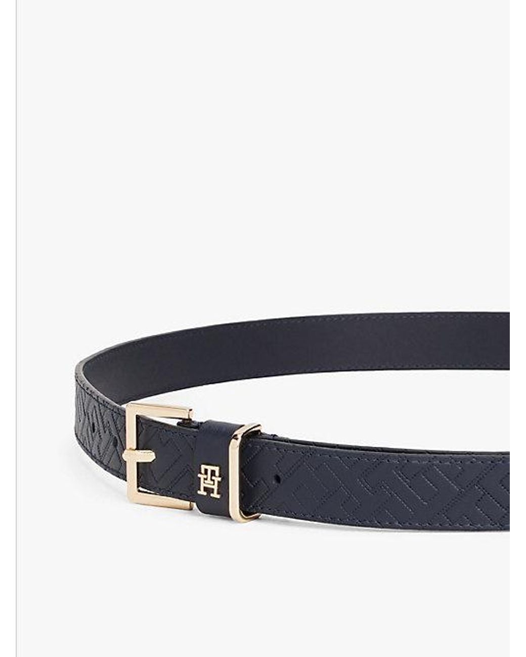 Tommy Hilfiger Blue Leather Embossed Logo Belt