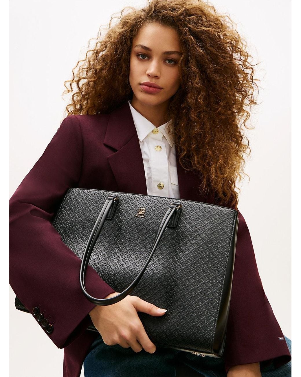 Tommy Hilfiger Black Embossed Th Monogram Tote Bag