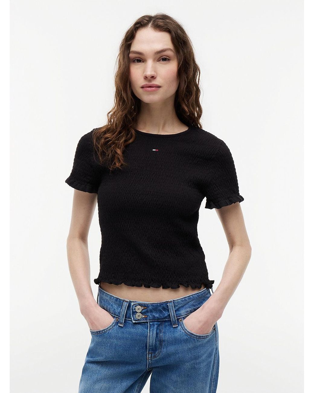 Tommy Hilfiger Black Smock Flag Embroidery Slim T-Shirt