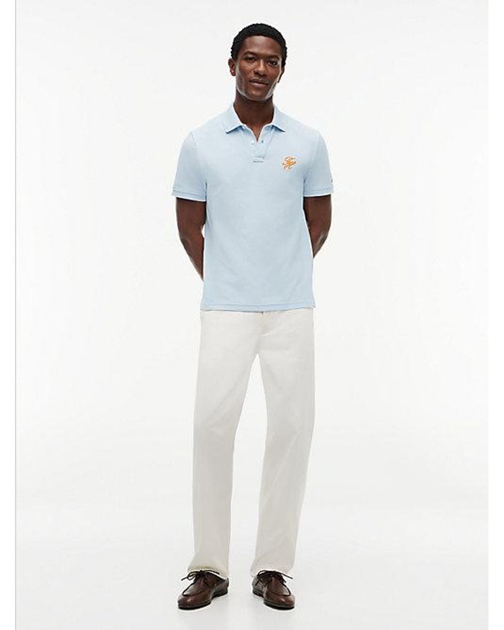 Tommy Hilfiger White Regular Fit Logo Pique Polo Shirt for men