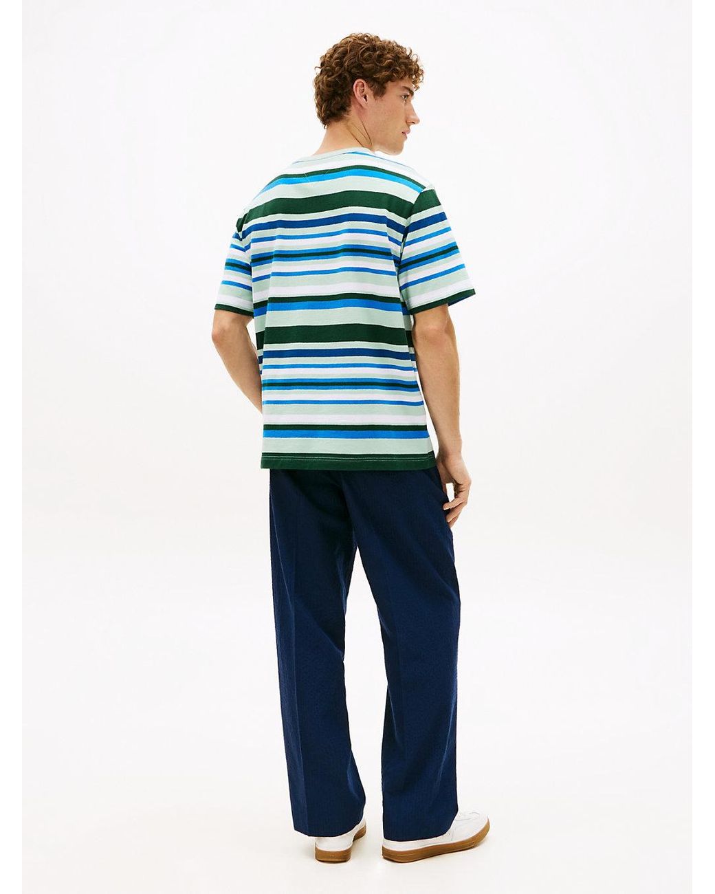 Tommy Hilfiger Blue Stripe Crepe Jersey Relaxed T-Shirt for men