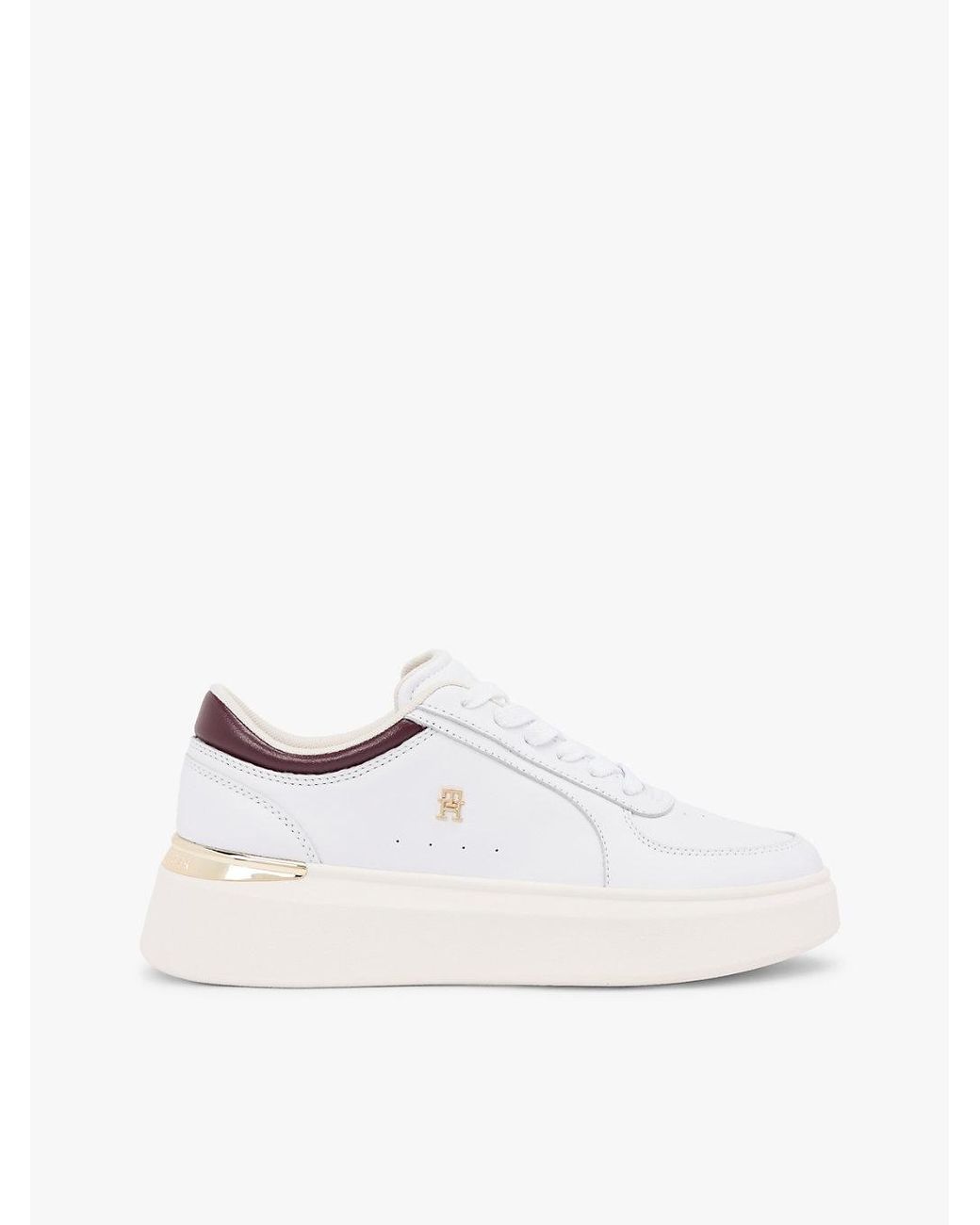 Tommy Hilfiger White Metallic Heel Leather Platform Trainers