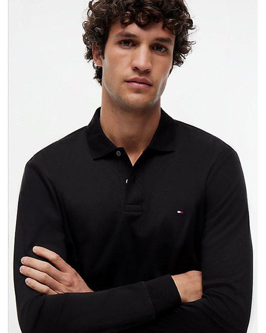Tommy Hilfiger Black Liquid Cotton Regular Long Sleeve Polo for men