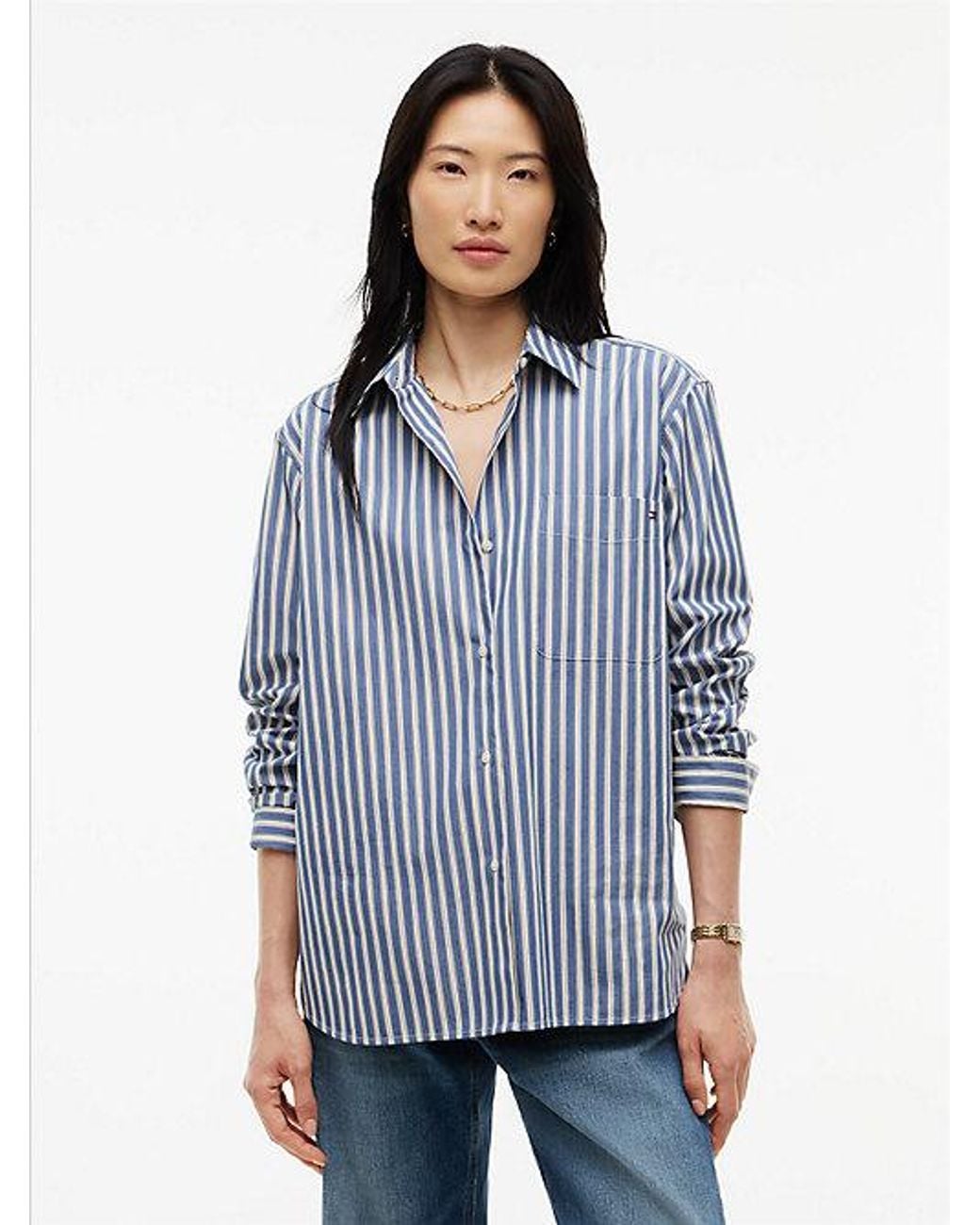 Tommy Hilfiger Blue Classic Oversized Fit Logo Poplin Shirt