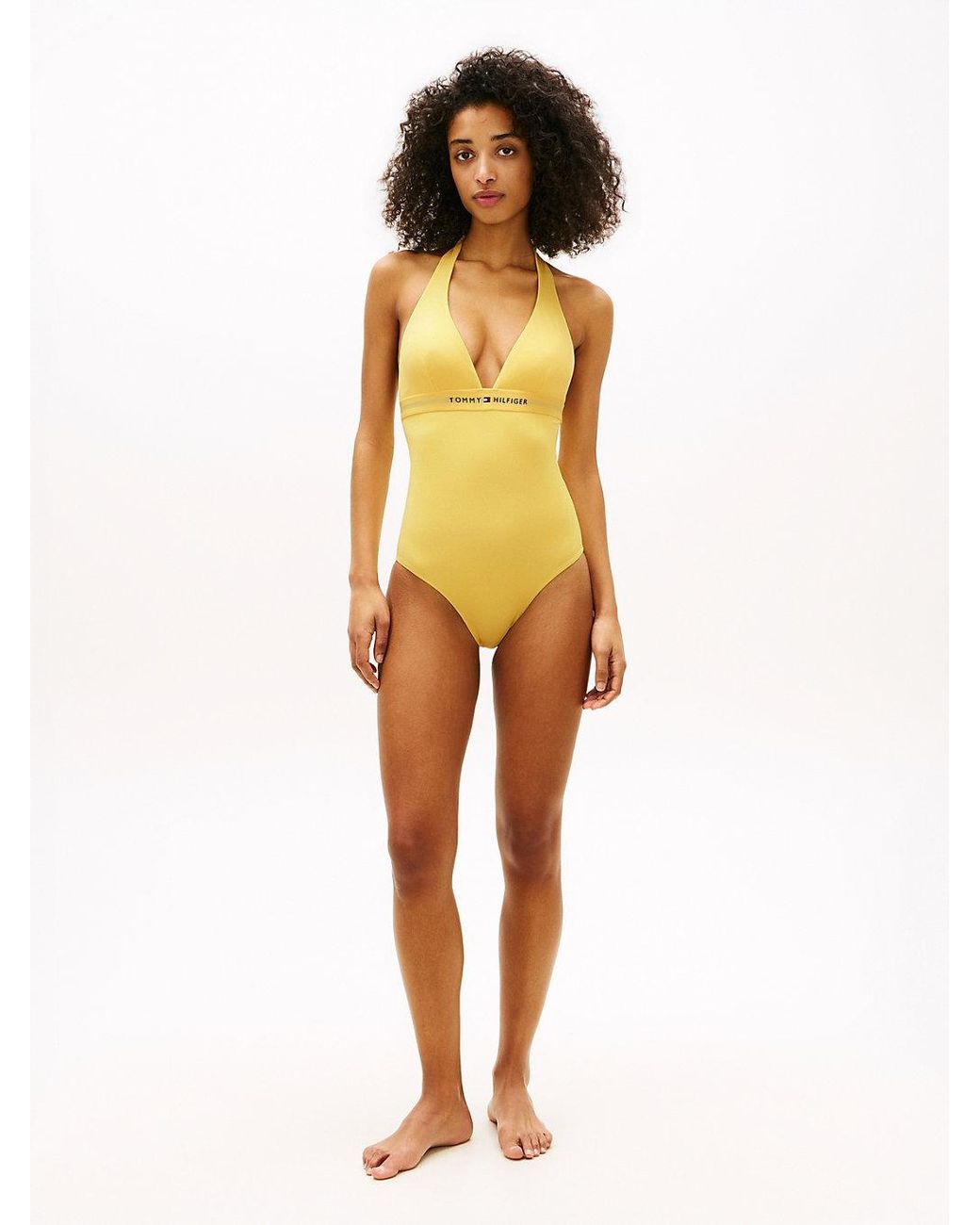 Tommy Hilfiger Yellow Original Logo Halterneck Swimsuit