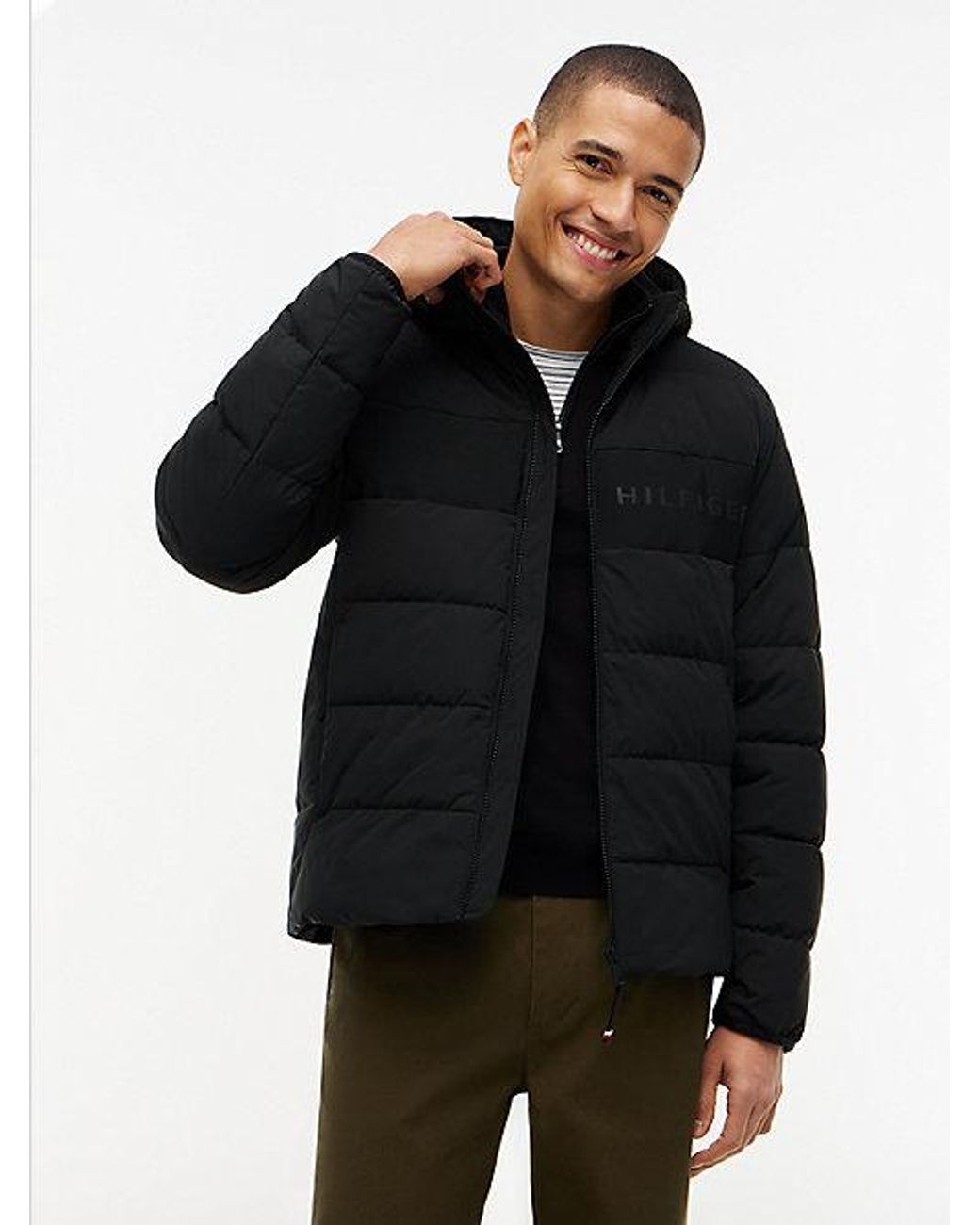 Tommy Hilfiger Black Detachable Hood Puffer Jacket for men