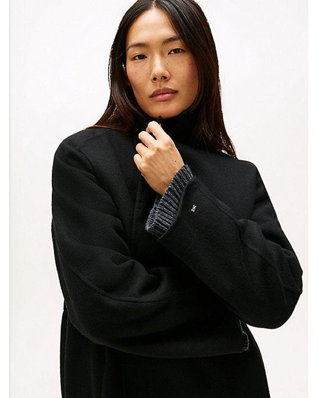 Tommy Hilfiger Black Double-faced Wool Blend Belted Longline Coat