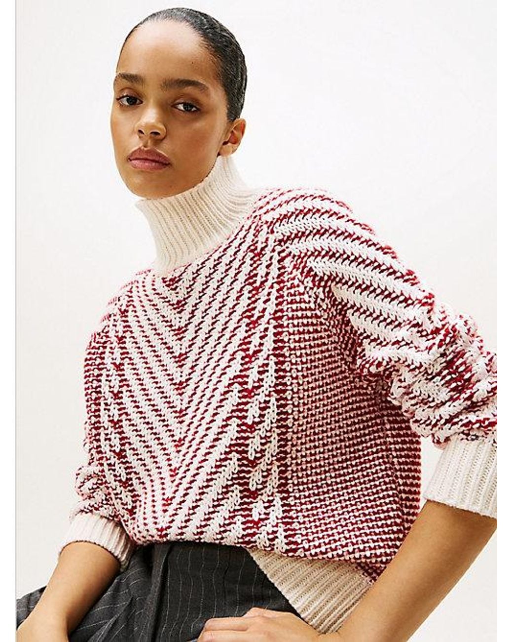 Tommy Hilfiger Pink Pure Wool Cable Knit Relaxed Jumper