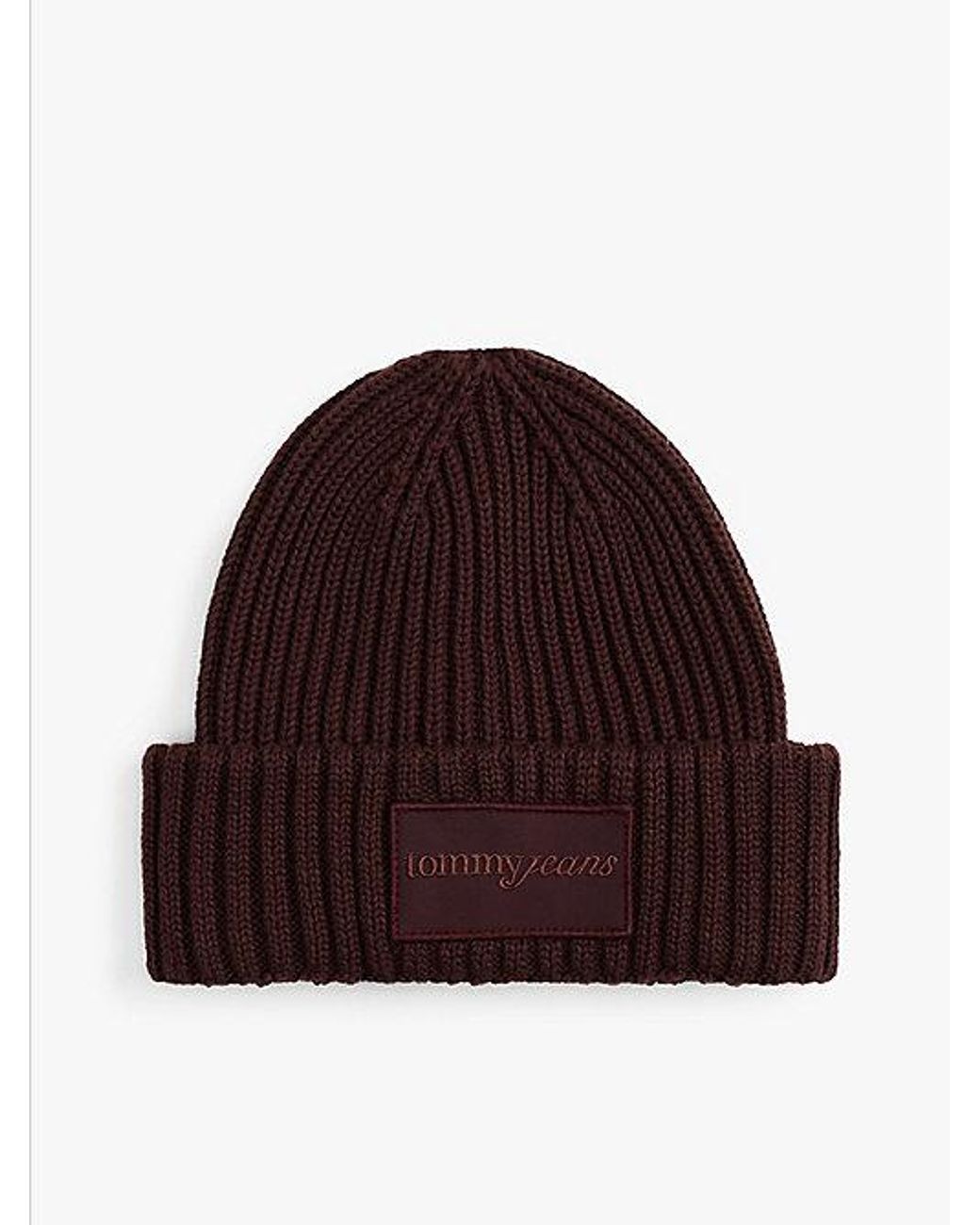 Tommy Hilfiger Red Tonal Logo Patch Rib-knit Beanie