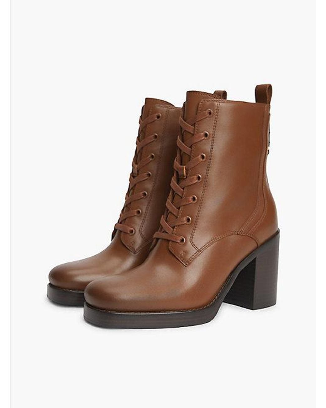 Tommy Hilfiger Brown Leather Square Toe Lace Up Boots