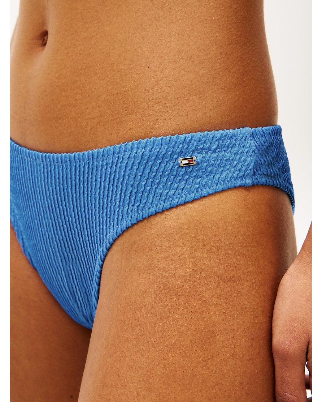 Tommy Hilfiger Blue Crinkle Texture High-Cut Cheeky Bikini Bottoms
