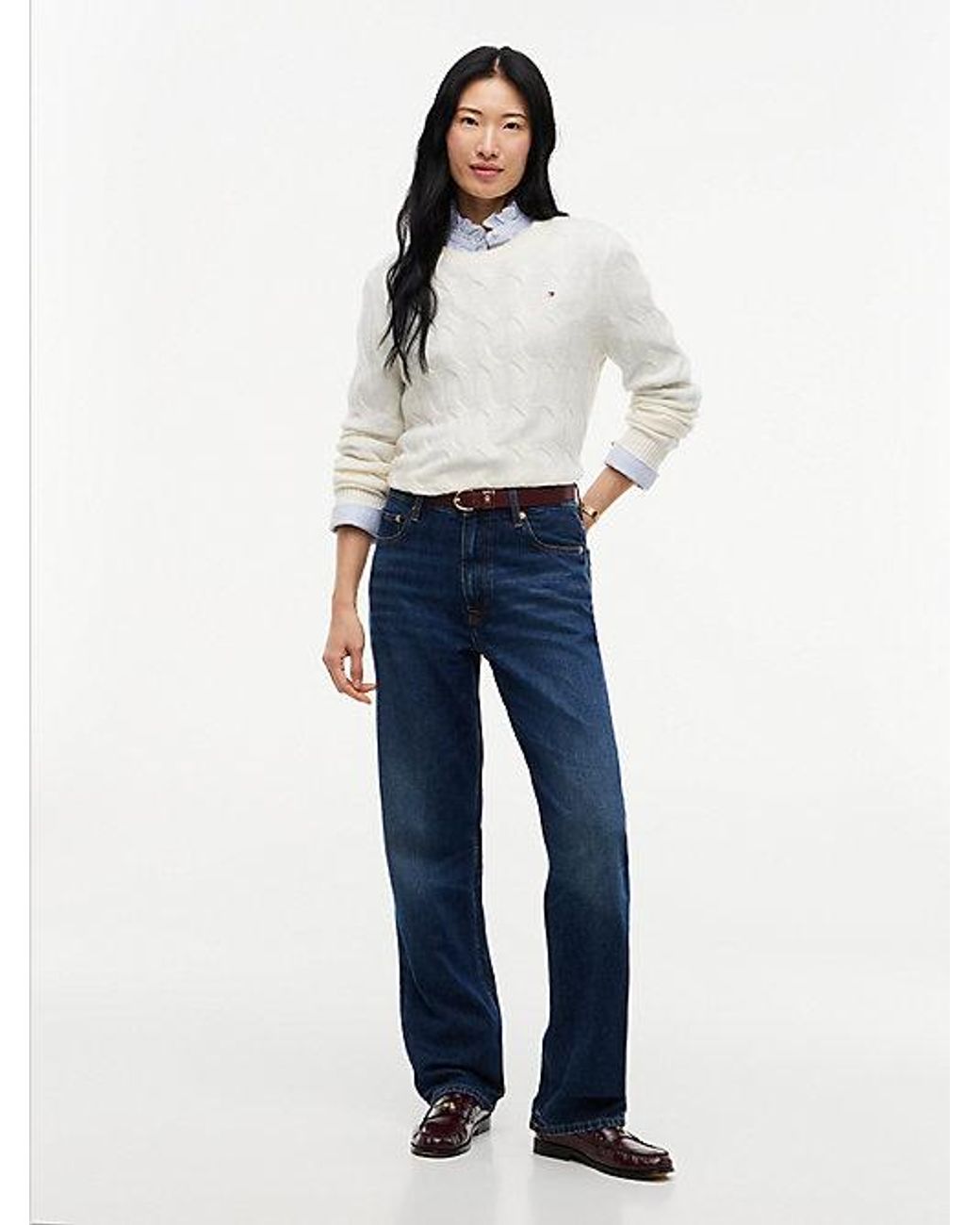 Tommy Hilfiger White Pure Wool Chain Cable Knit Jumper