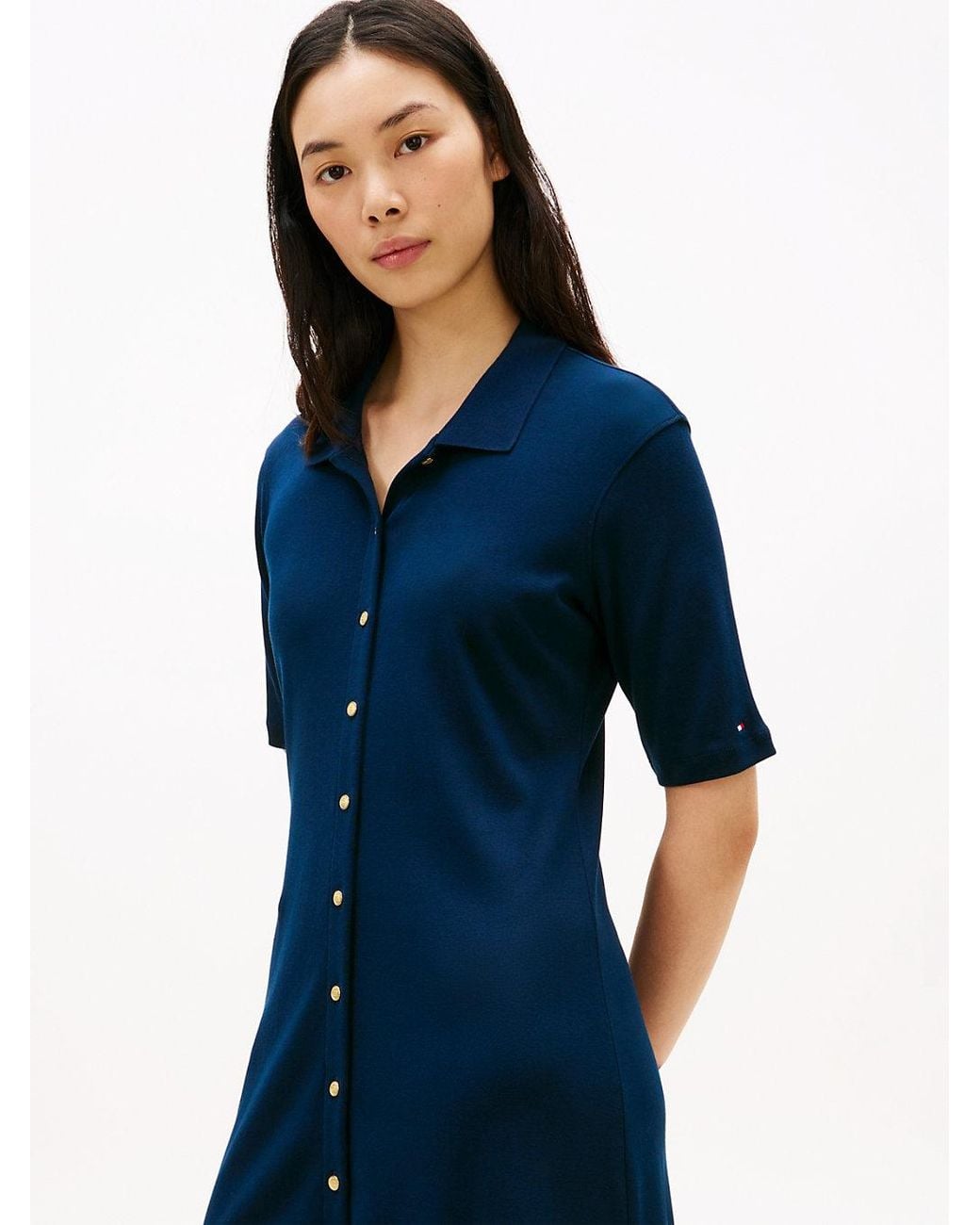 Tommy Hilfiger Blue Tone Button Midi Polo Dress