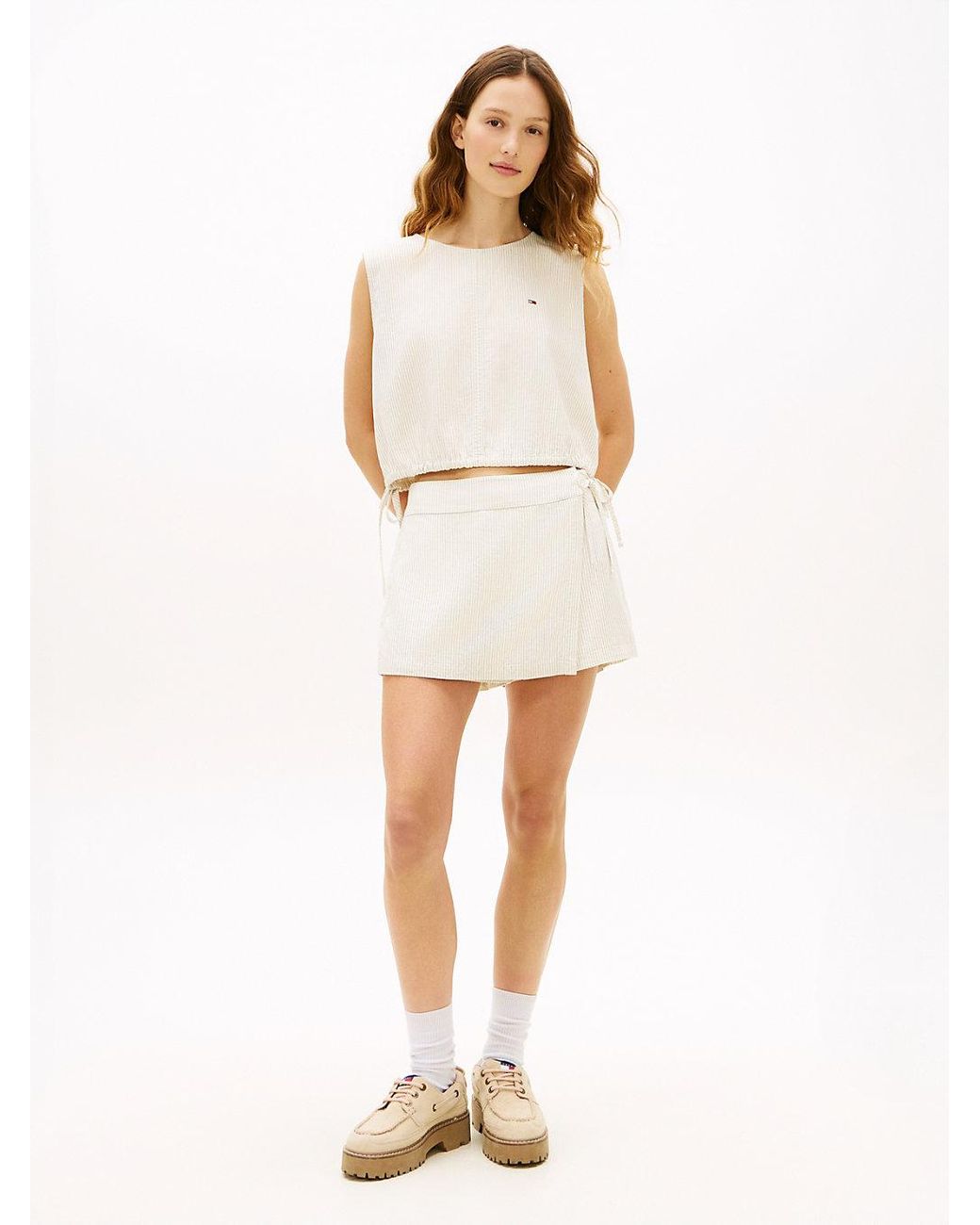 Tommy Hilfiger White Side Tie Linen Blend Sleeveless Blouse
