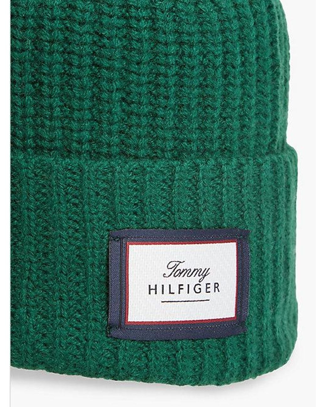 Tommy Hilfiger Green Pure Wool Chunky Rib Knit Beanie for men