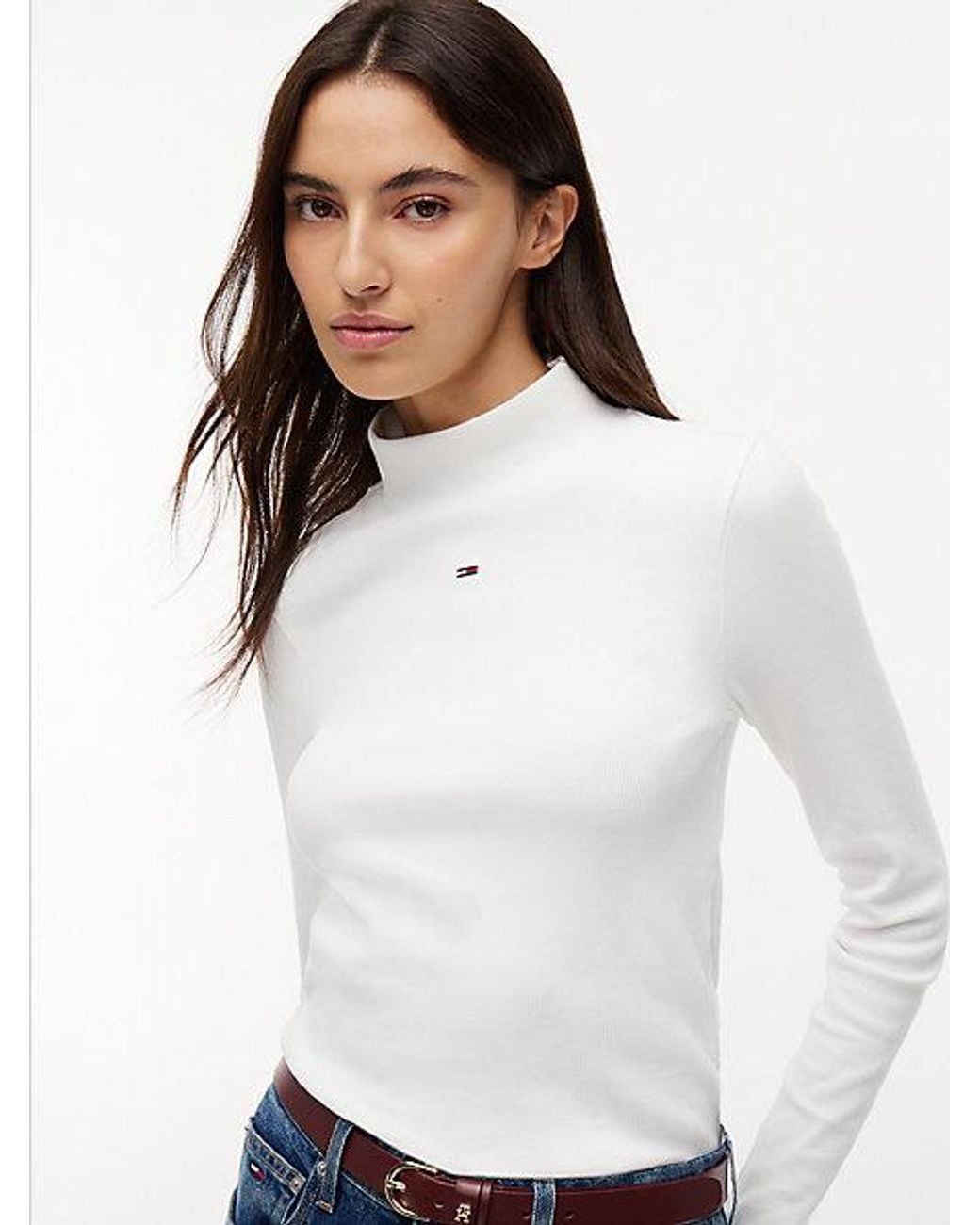 Tommy Hilfiger White Mock Neck Long Sleeve Top