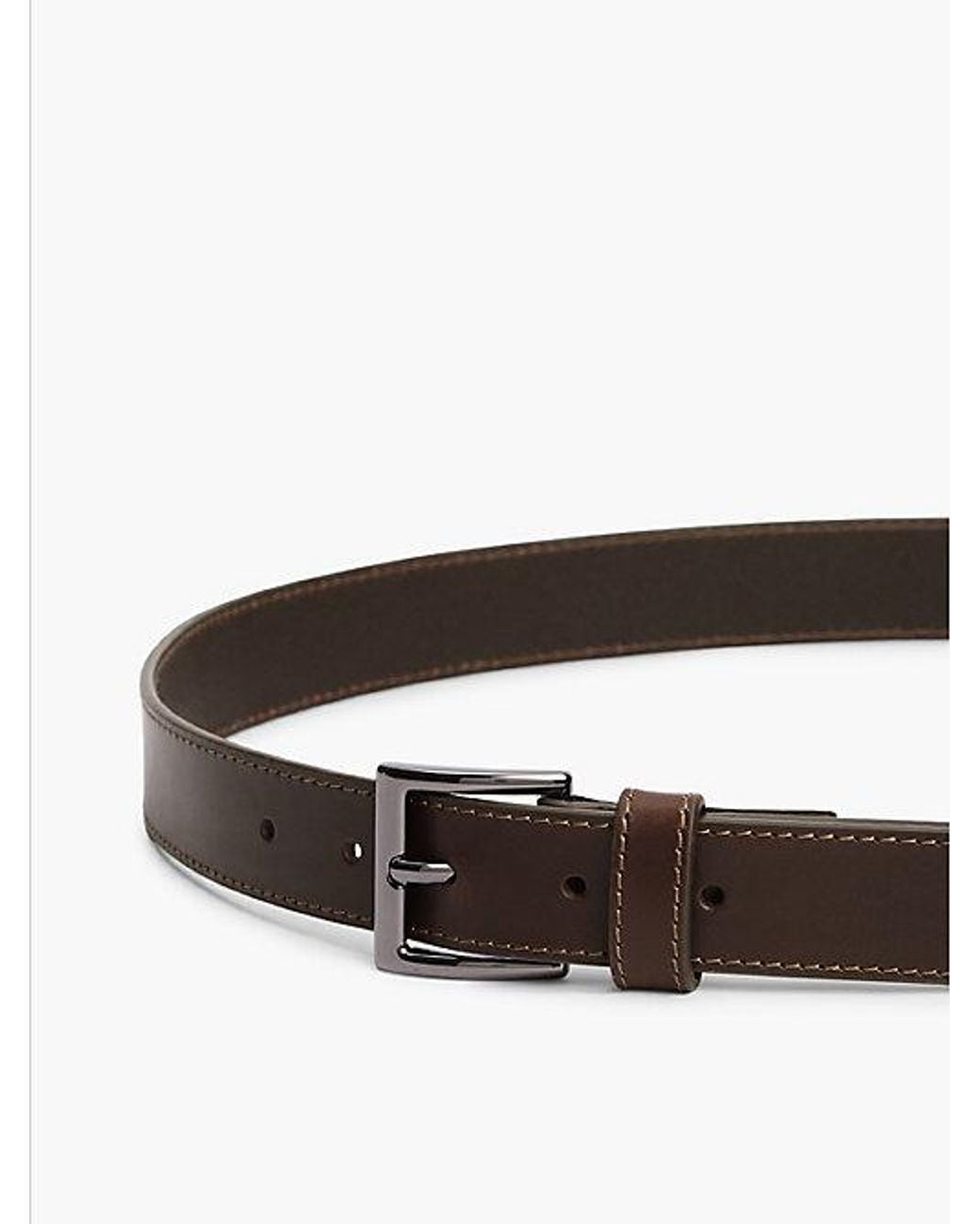 Tommy Hilfiger Brown Topstitch Square Buckle Leather Belt for men