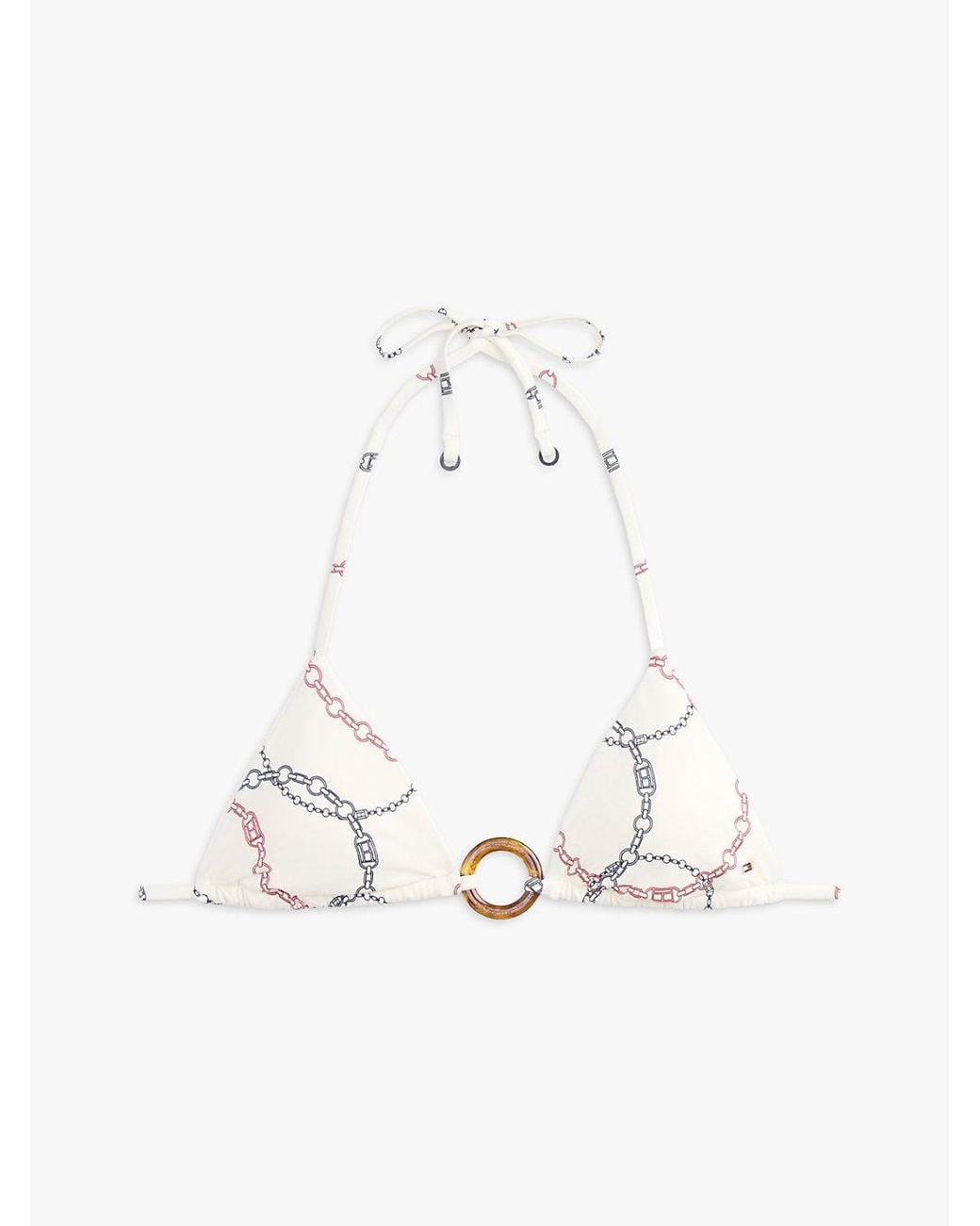 Haut De Bikini Triangle À Motif Et Anneau Tommy Hilfiger en coloris White