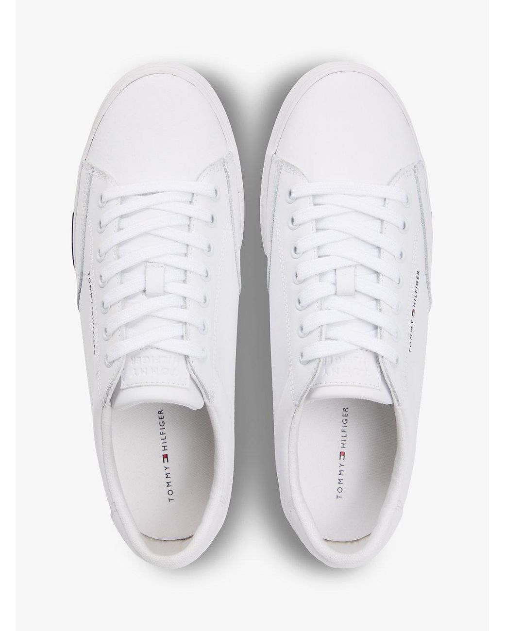 Tommy Hilfiger White Signature Midsole Lace-Up Trainers With Leather for men