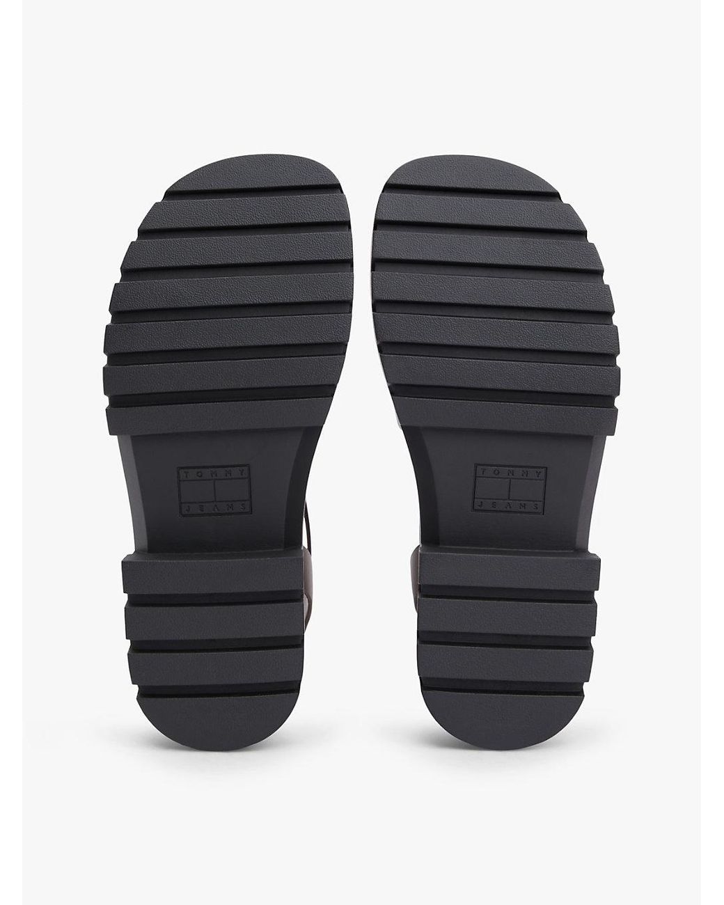 Tommy Hilfiger Black Leather Chunky Cleat Fisherman Sandals