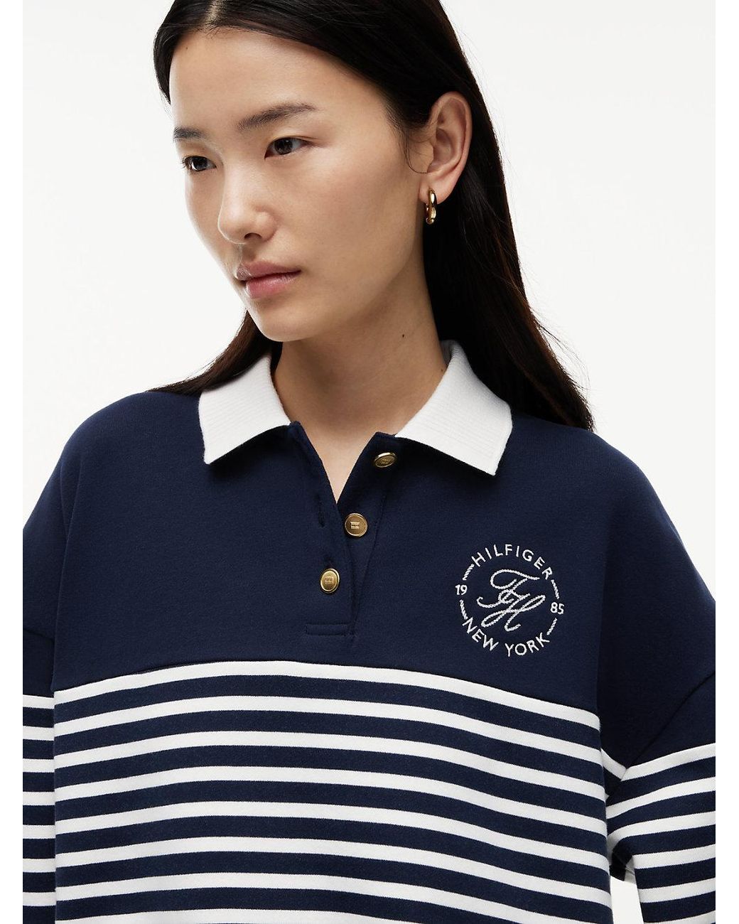Tommy Hilfiger Blue Gold-tone Button Relaxed Polo Sweatshirt