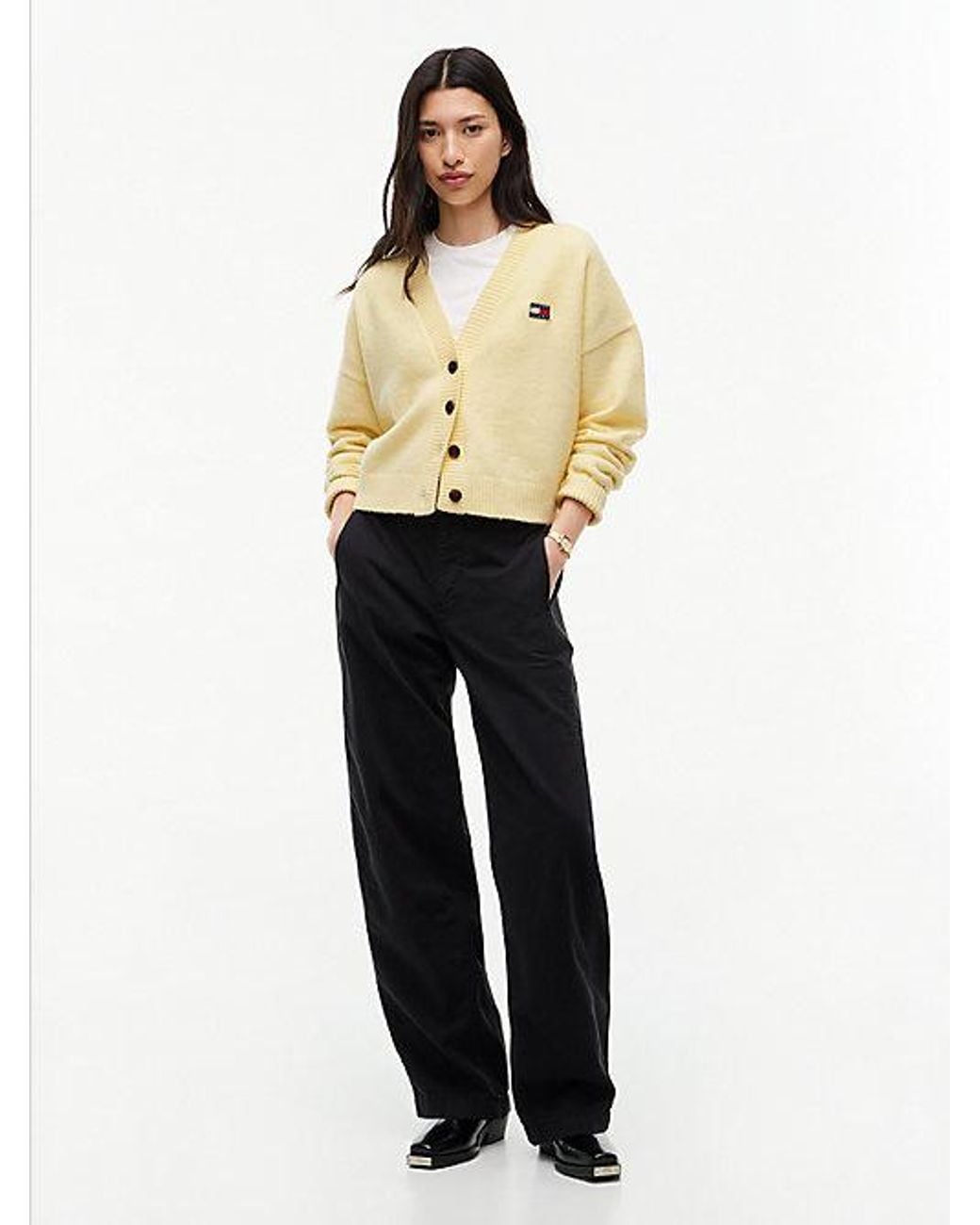 Tommy Hilfiger Natural Tommy Badge Fluffy Cardigan With Alpaca