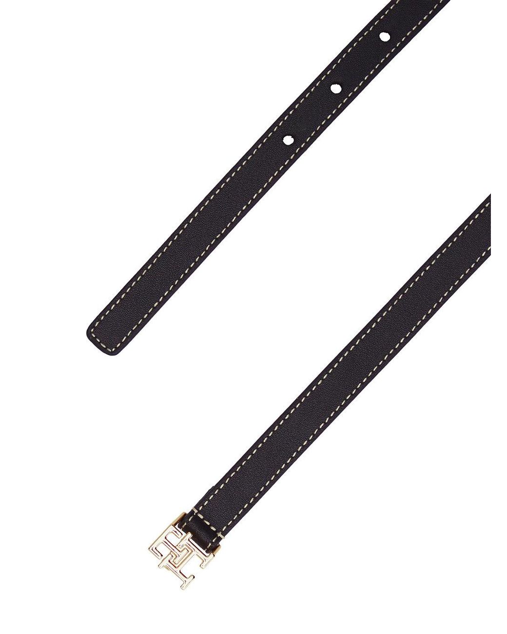 Tommy Hilfiger White Leather Th Monogram Plaque Buckle Belt