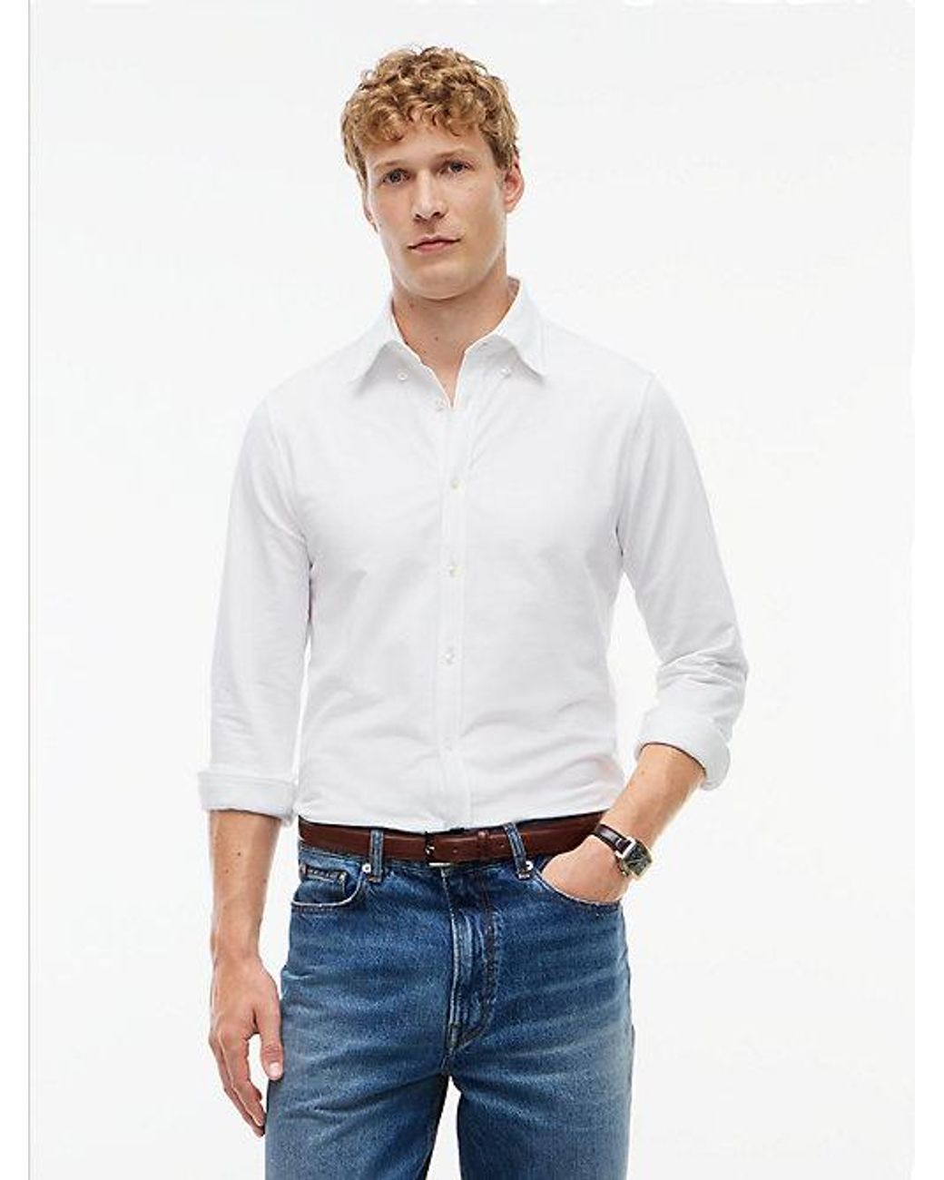 Tommy Hilfiger White Performance Slim Fit Pique Oxford Shirt for men