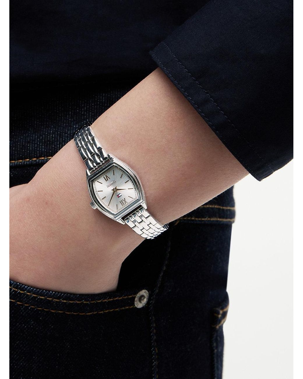 Tommy Hilfiger White Square Dial Stainless Steel Chain-Link Watch