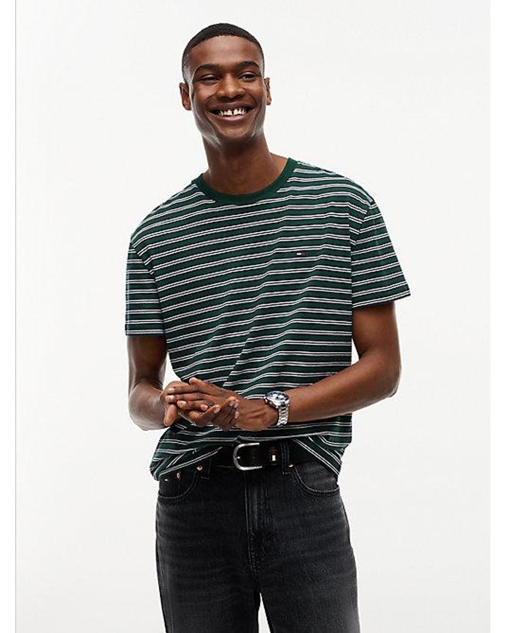 Tommy Hilfiger Green Tommy Jeans Tommy Flag Stripe Jersey T-Shirt for men